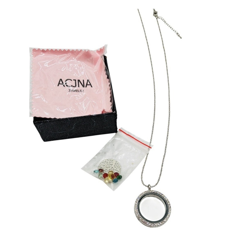 Mother's‎ Day Gift Floating Locket Necklace Rhinestone Charm Pendant Set